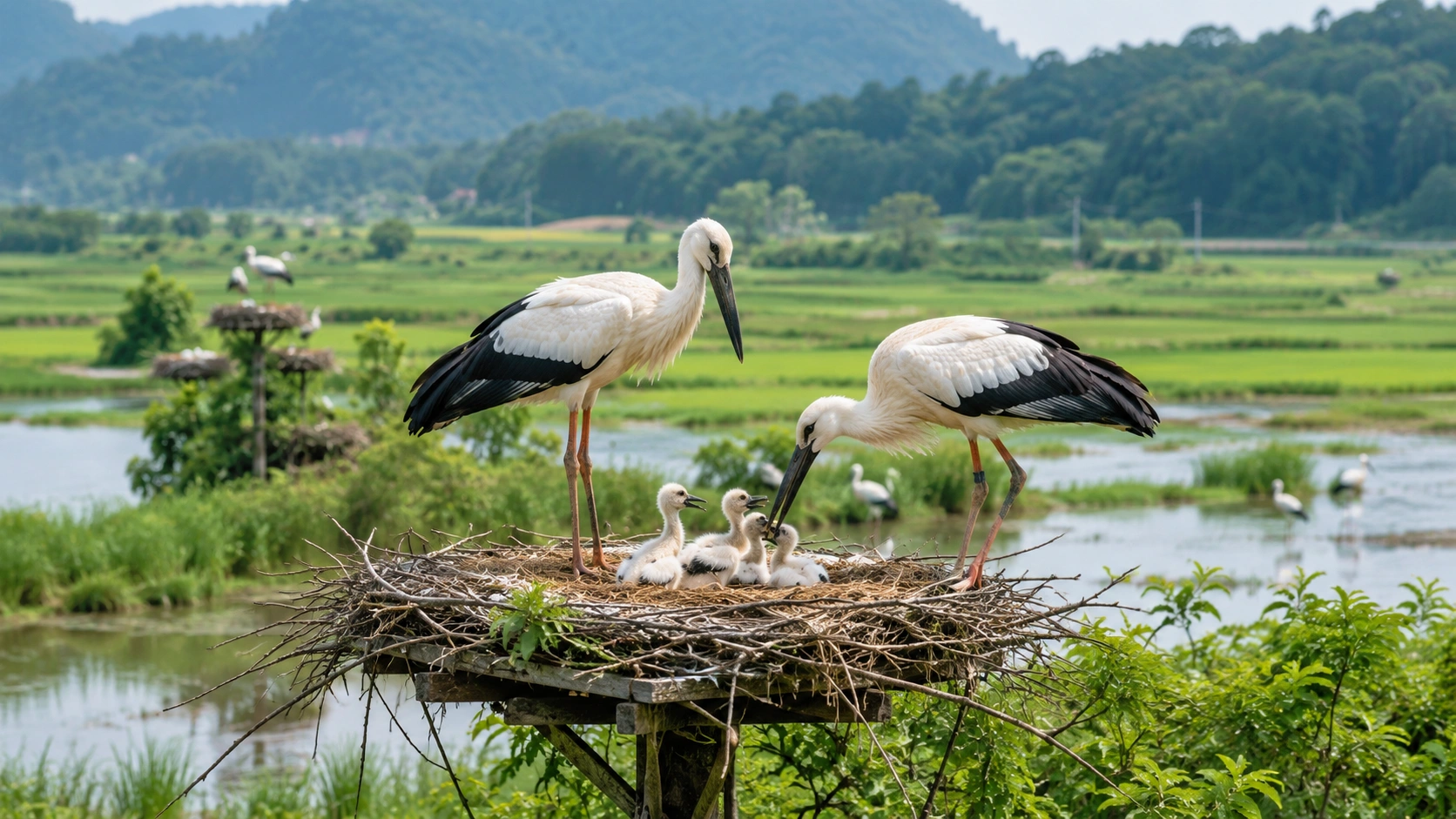 Restored storks are breeding across Korea, with 85 chicks born this year